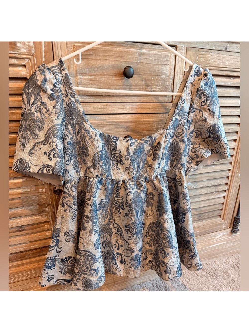 NWT Free People Eloise Blue Floral Peplum Puff Sleeve Boho Top (Size XS) - Picture 3 of 10